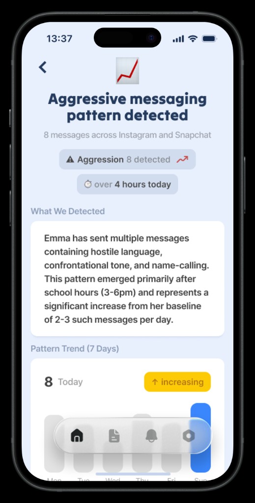 CyberSafely Behavior patterns screen
