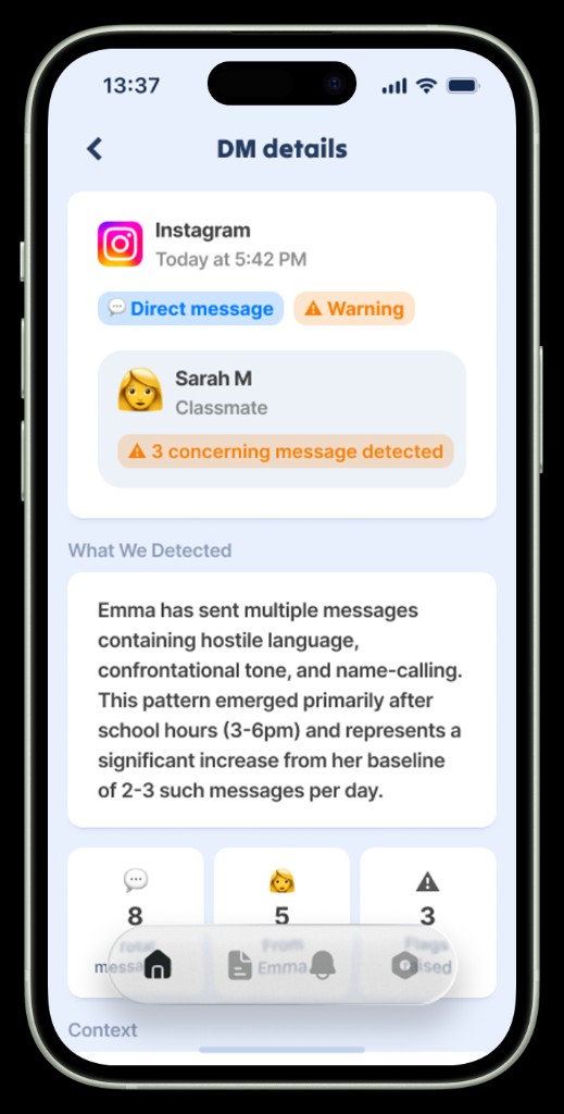 CyberSafely DM details screen